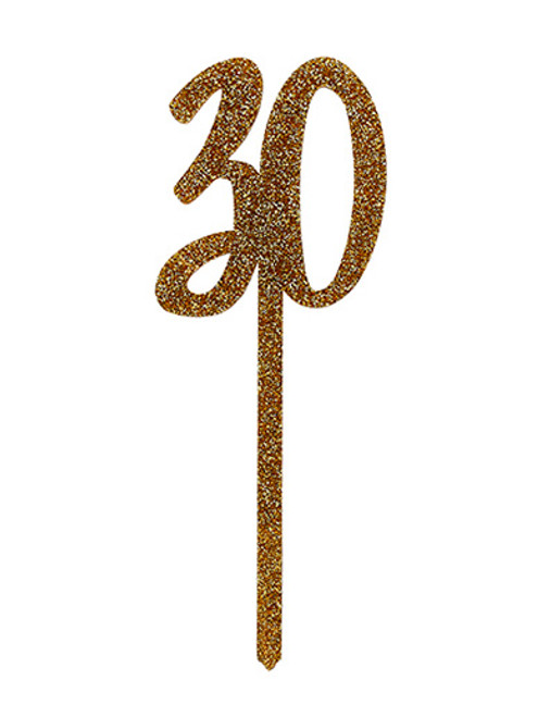 '30' Glitter Acrylic Cake Topper - Gold