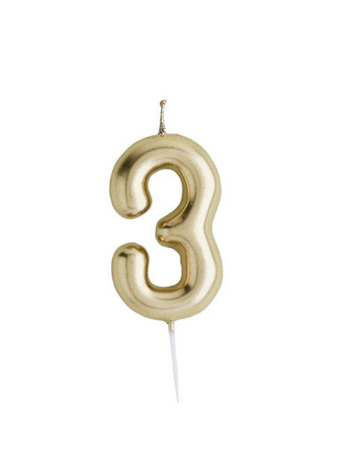 Metallic Gold Number Candle - 3