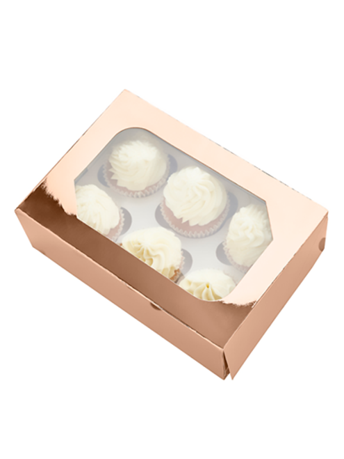 Metallic Rose Gold Cupcake Box - Holds 6 Cupcakes