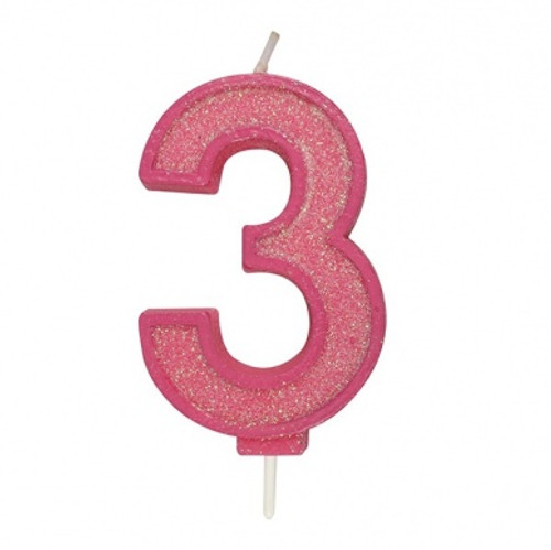 Pink Sparkle Number Candle - 3