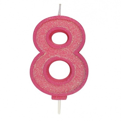 Pink Sparkle Number Candle - 8