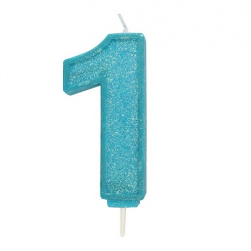 Blue Sparkle Number Candle - 1