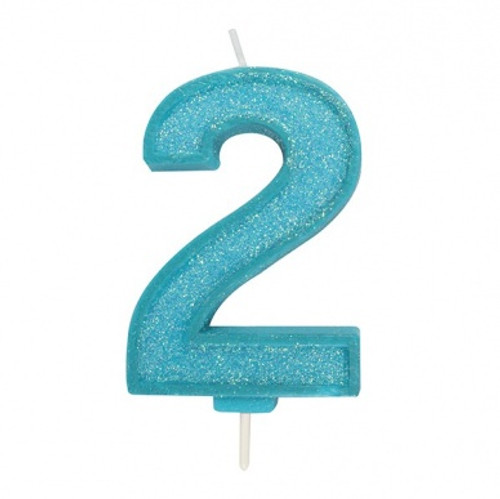 Blue Sparkle Number Candle - 2