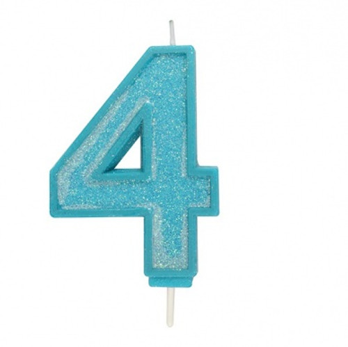 Blue Sparkle Number Candle - 4