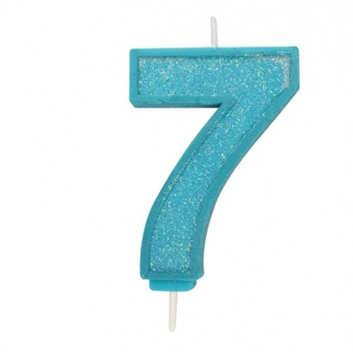 Blue Sparkle Number Candle - 7