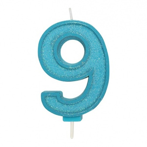 Blue Sparkle Number Candle - 9