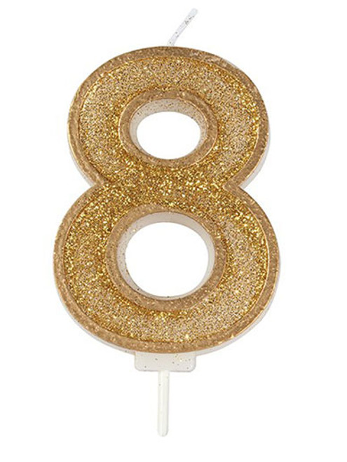 Gold Sparkle Number Candle - 8