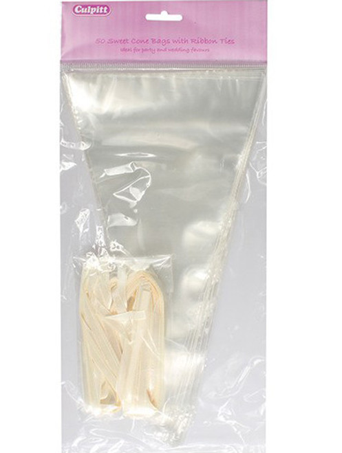 Clear Sweet Cone Bags With Ties - Pack of 50