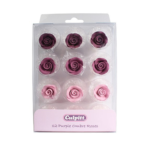 Purple Ombre Roses - Cake Decorations - Pack of 12