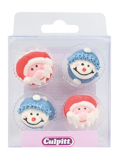 Santa & Snowman Faces Christmas  - Edible Decorations - Pack of 12