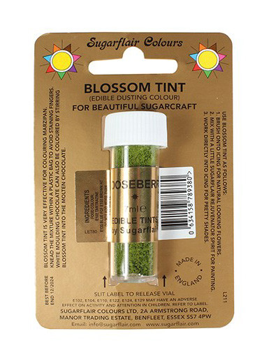A tube of  Sugarflair Blossom Tint Gooseberry in display packet