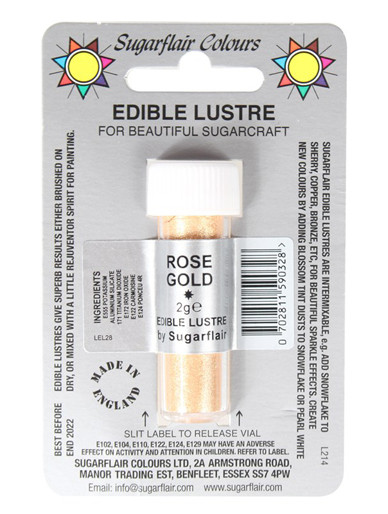 A tube of Sugarflair Lustre Dust Rose Gold