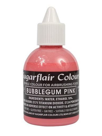 A bottle of Sugarflair Airbrush Colour Bubblegum Pink