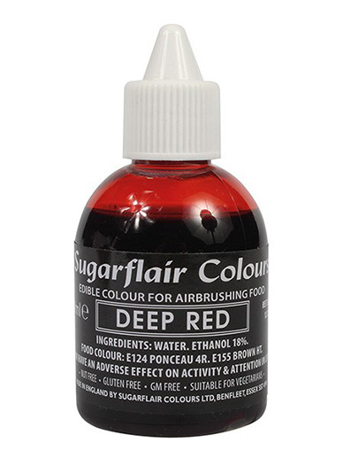 A bottle of Sugarflair Airbrush Colour Deep Red