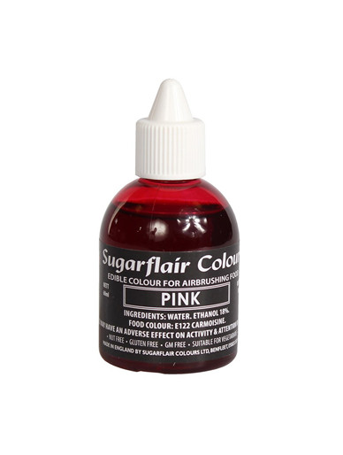 A bottle of Sugarflair Airbrush Colour Pink