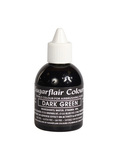 A bottle of Sugarflair Airbrush Colour Dark Green