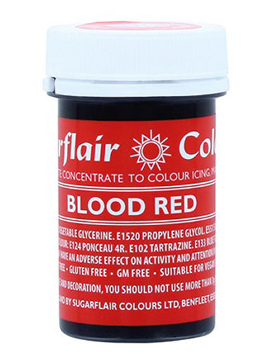 A pot of Sugarflair Spectral Paste Blood Red