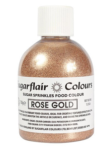 A bottle of Sugarflair Sugar Sprinkles Rose Gold