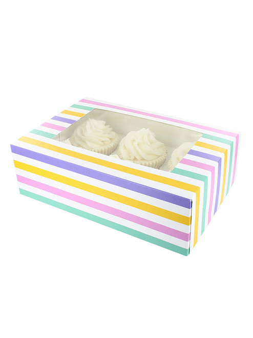 Cupcake Box - Holds 6 or 12 - Bold Stripes