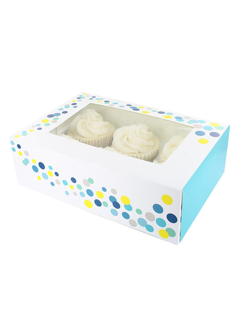 Cupcake Box - Holds 6 or 12 - Teal Confetti