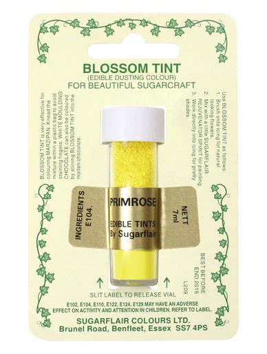 A tube of Sugarflair Blossom Tint Primrose in display Packaging