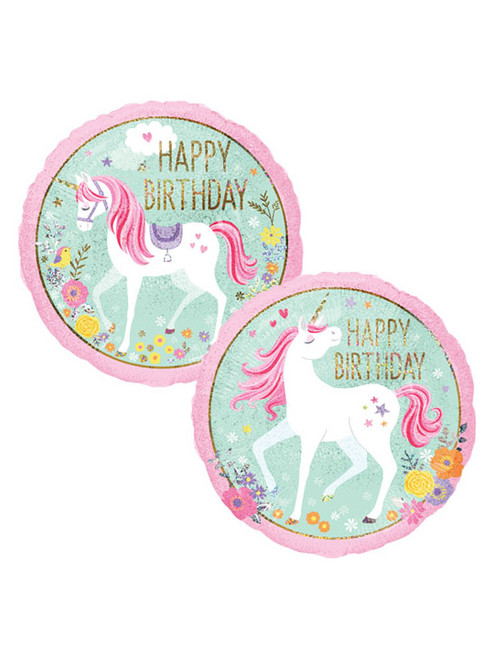 Holographic Happy Birthday Unicorn Balloon - 18" Foil