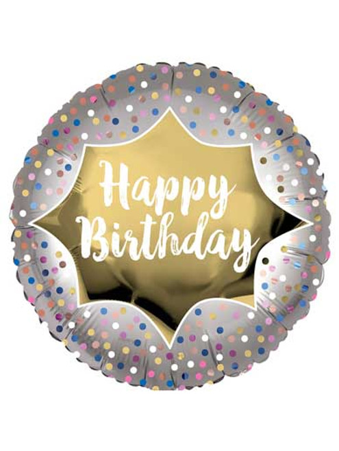 Helium Filled - Happy Birthday - Gold Burst Balloon - 18" Foil