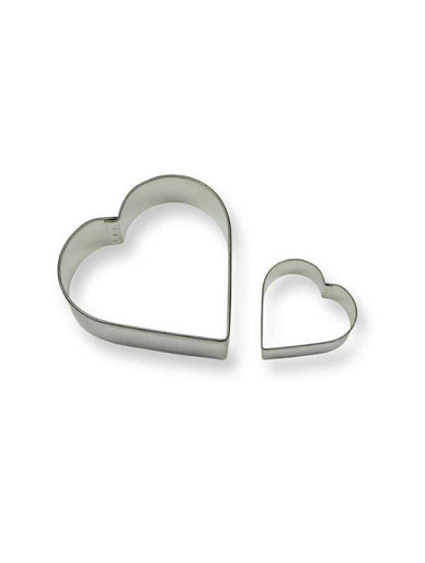 Set of two heart-shaped cookie and cake cutters displayed side by side.