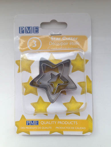 Metal star cutters set of 3 displayed in original retail packaging for cake decorating and sugarcraft use