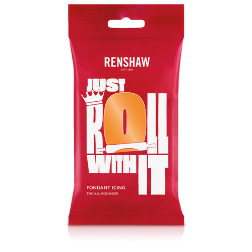 A single retail 250g pack of orange Renshaw icing.