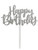 'Happy Birthday' Silver Glitter Card Cake Topper