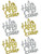 'Happy Easter' Ears Silver and Gold Glitter Card Cupcake Toppers - Set of 6