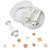 Plunger cutters surrounded by edible star decorations created from rolled icing for cake finishing work.