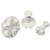 Three snowflake plunger cutters arranged in size order for creating layered fondant snowflake decorations on cakes and cupcakes.
