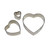 Three metal heart cutters arranged side by side showing different sizes for layered fondant hearts and cake decorating designs