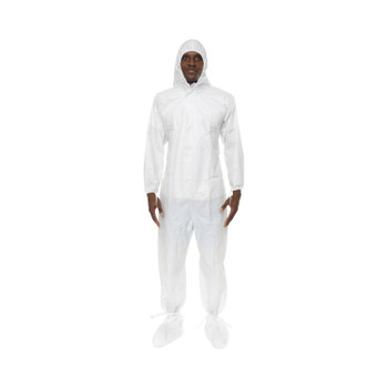 International Enviroguard CE11019CIS-L GammaGuard CE, Sterile Coverall, with Attached Hood & Boot, Tunnelized Elastic Wrists, Ankles, Back.  Thumb Loops.  Ankle Ties. Storm Flap over Zipper. Serged Seams, Sterilized to 10-6, Individually