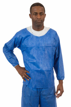 International Enviroguard 2055B-S Soft Scrubs, Denim Blue SMS Soft Scrub Short Sleeve Shirt, Round Hemmed Neck, Left Chest Pocket, Right Front Hip Pocket 30/cs