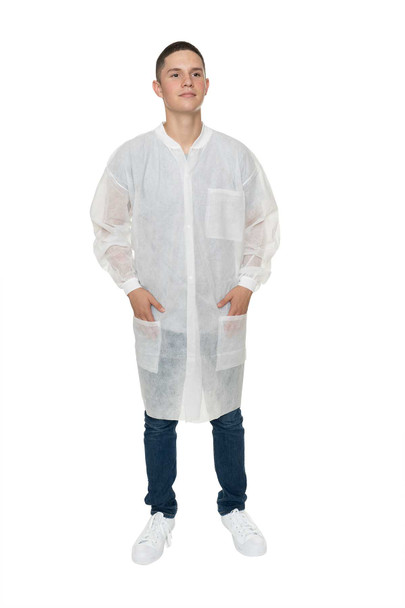 International Enviroguard K2045-L Polypropylene Lab Coat, Three Pockets, Knit Wrist & Collar 30/cs