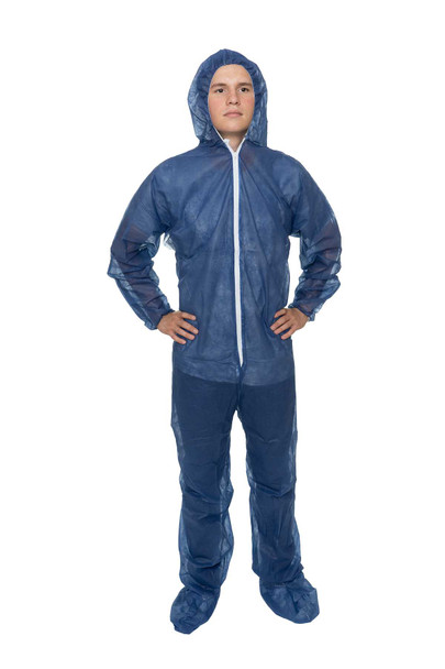International Enviroguard N2019-L Blue Polypropylene Coverall with Hood and Boot 25/cs