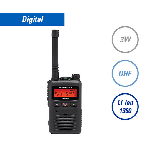 EVX-S24 Black | AC146U502-MOT-NA
Digital, UHF, 3W, 256ch, 1380mAh