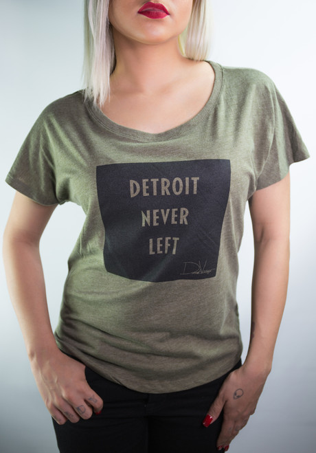 Detroit Never Left™Wmns Dolman Tee -  Military Green/Black