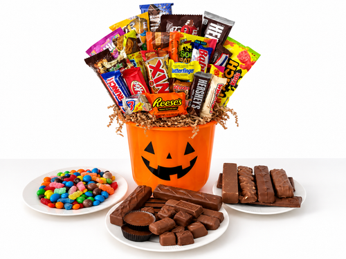 8 Inch Halloween Pumpkin Gift Basket with Candy Chocolate Cookies and Snacks