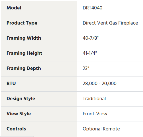 Superior 40 Direct Vent Traditional GAS Fireplace DRT4040 Natural GAS