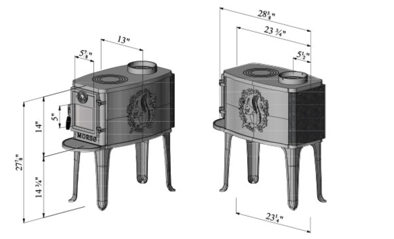 Morso 2B Standard Radiant Wood Stove, Squirrel Sides