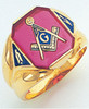 Gold Masonic Ring with Retangular Face and Red Onyx stone  Ring Style 005