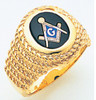 OVAL GOLD BLUE LODGE MASONIC RING WITH STONE COLOUR CHOICE AND ROPING DETAIL   Style 29