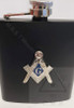  Black Stainless Steel Masonic Hip Flask with raised Sq & C emblem   6.oz