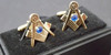 Gold Square & Compass Masonic Cuff Links and 5  Stud Set With Blue Stone