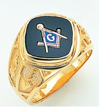 Masonic Gold Ring Diamond Shaped Face Black Onyx Stone Style 014