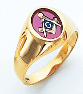 Masonic Gold Signet Ring Oval Face with Red Stone Style 015
